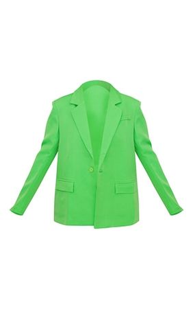 Bright Green Single Breasted Pack Flap Pocket Boxy Blazer | PrettyLittleThing USA