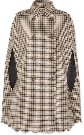 Scalloped Checked Wool-blend Cape - Camel