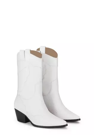 Public Desire Vegan Leather Butterfly Stitched Cowboy Boots - White – Dolls Kill