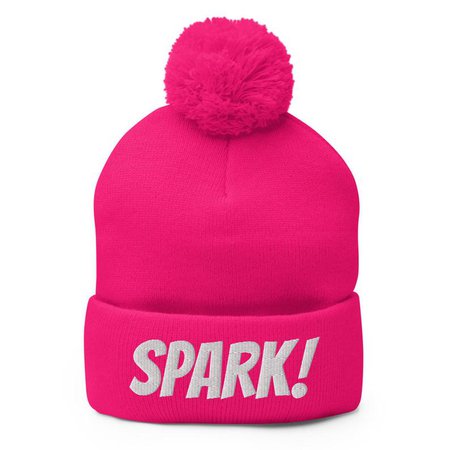 Spark Embroidered Pom-Pom Beanie Hot Pink Neon Green | Etsy