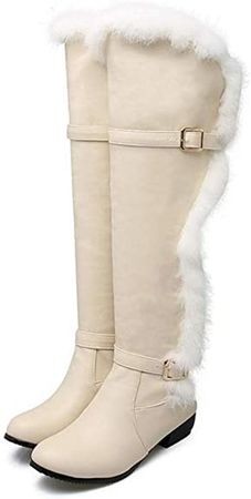 Amazon.com | JOYBI Women Round Toe Over Knee High Boots Fashion Buckle Fur Lined Waterproof Slip-On Ladies Riding Boot | Boots