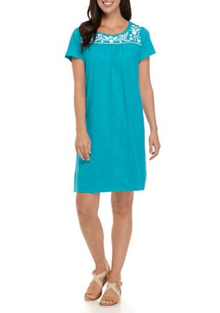 Kim Rogers® Women's Short Sleeve Embroidered Yoke Dress