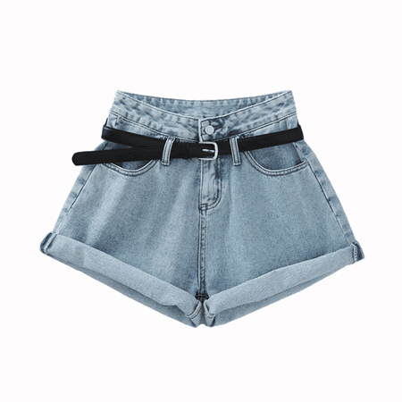JESSICABUURMAN – NIOKA High Waist Belt Denim Mini Shorts