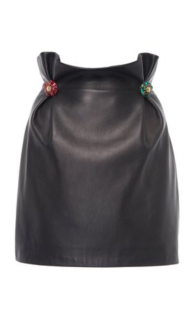 Embroidered Leather Mini Skirt by Versace
