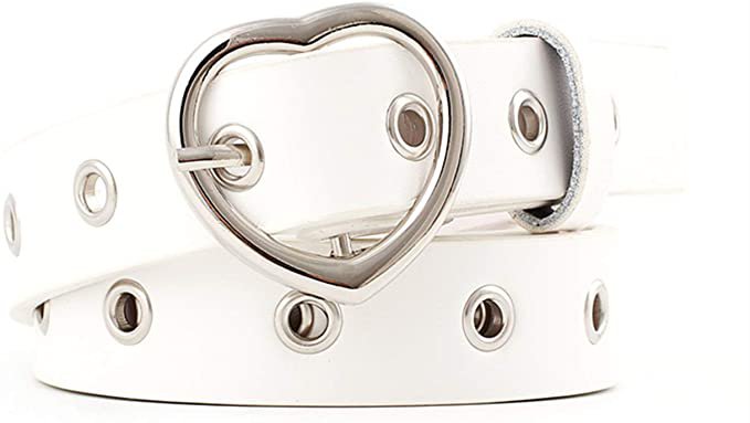 Women PU Leather Heart Design Narrow Casual Dress Waist Belt Tongue Heart Buckle for Lady & Girls (White) at Amazon Women’s Clothing store