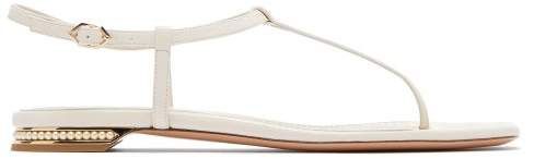 Casati Faux Pearl Heeled Leather T Bar Sandals - Womens - White