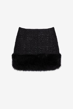 Black low rise tweed mini skirt with fur trim – HEIRESS BEVERLY HILLS