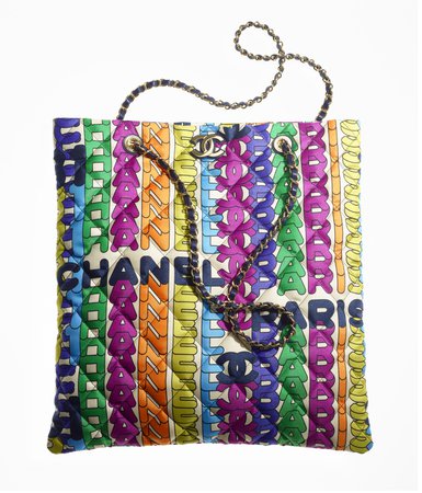 Large Shopping Bag, printed fabric & gold-tone metal, multicolor - CHANEL