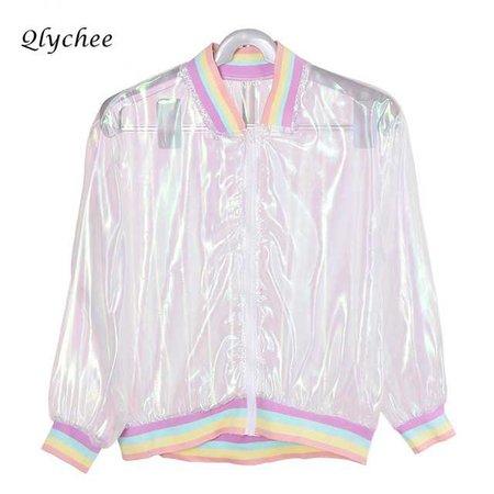 Qlychee Rainbow Laser Symphony Jacket Clear Iridescent Transparent Basic Jacket coat Women Fashion Autumn New Outwear Clothing-in Basic Jackets from Women's Clothing & Accessories on Aliexpress.com | Alibaba Group