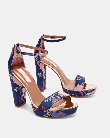 Chinoiserie Jacquard platform sandals - Navy | Shoes | Ted Baker ROW