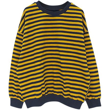 Yellow Stripe Drop Shoulder Long Sleeve Sweatshirt