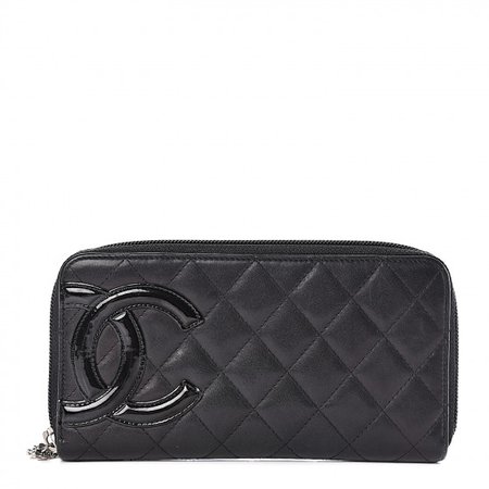 CHANEL Calfskin Quilted Cambon Large Gusset Zip Around Wallet Black 488749