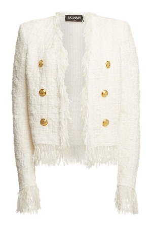 Balmain - Tweed Jacket with Fringe - white