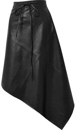 we11done - Asymmetric Faux Leather Wrap Skirt - Black