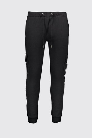 Jersey Cargo Joggers With Reflective Tape | Boohoo