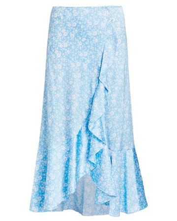 GANNI Silk Floral Ruffled Midi Skirt | INTERMIX®