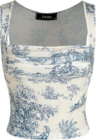 CIDER Womens Summer Tops Tank Top for Women Summer Tops for Women 2024 Trendy Toile De Jouy Square Neck Tank Top at Amazon Women’s Clothing store