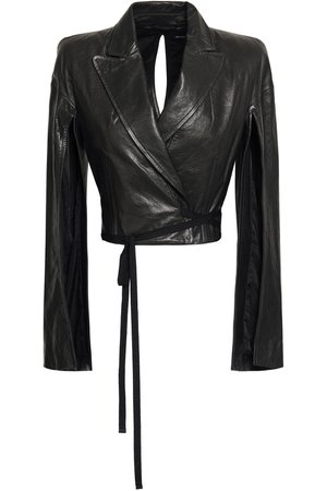 Black Cropped cutout leather jacket | ANN DEMEULEMEESTER | Sale up to 70% off | THE OUTNET | ANN DEMEULEMEESTER |