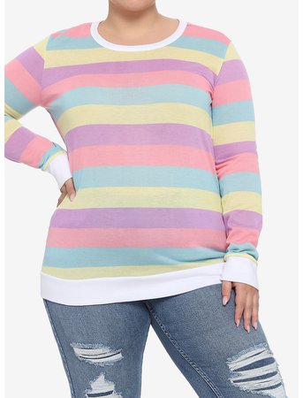Pastel Rainbow Stripe Girls Sweater Plus Size