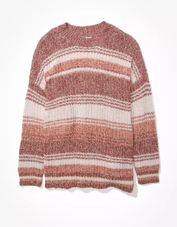 AE Oversized Striped Crew Neck Sweater pink