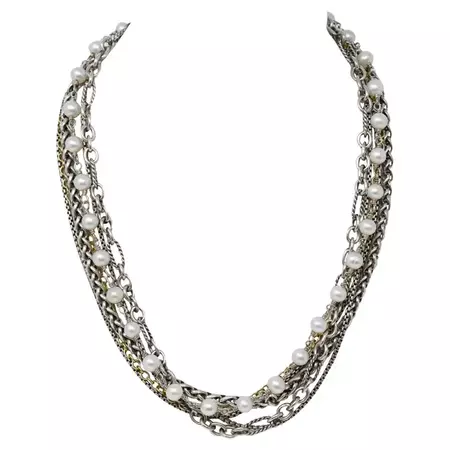 David Yurman 925 Silver and 18k Gold Pearl Multi-Strand Necklace For Sale at 1stDibs | david yurman multi strand necklace, dy 925 necklace, david yurman pearl necklace