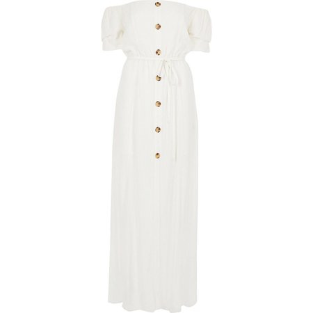White bardot button front maxi dress - Maxi Dresses - Dresses - women