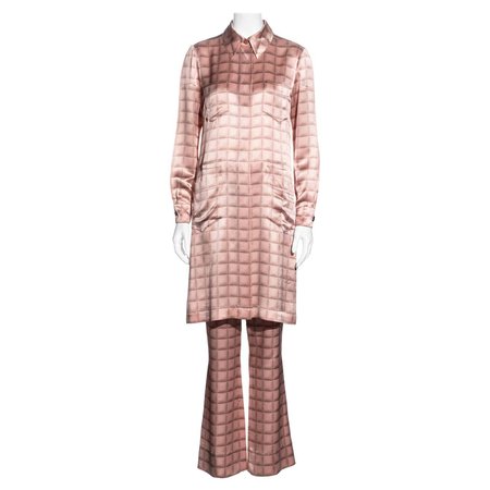 Chanel by Karl Lagerfeld pink silk shirt dress and pants suit, fw 2000 For Sale at 1stDibs