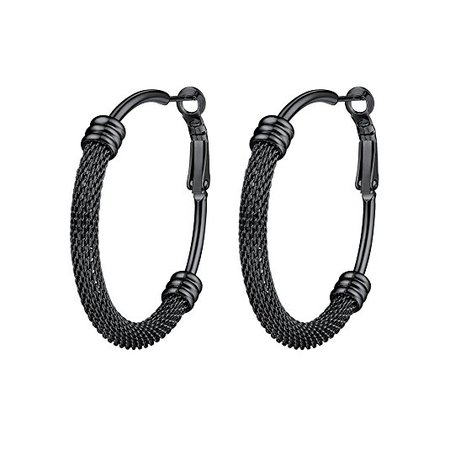 Amazon.com: Black Hoop Earrings for Women Circle Round Stainless Steel Huggie Earrings Minimalist Fashion,PSE3140H: Clothing
