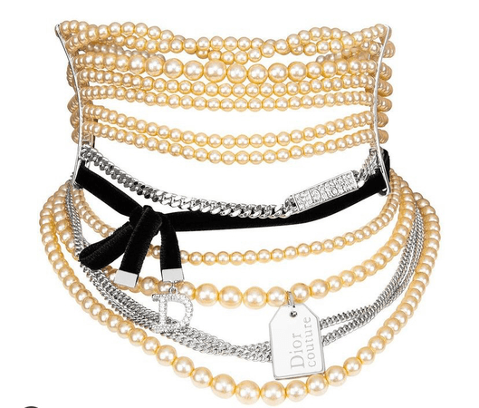Christian Dior by John galliano logo embellished choker Pearl necklace