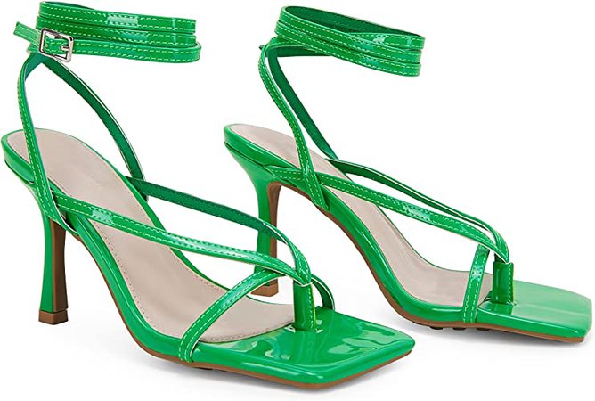 Amazon.com | Women's Lace Up Heeled Sandals Square Open Toe Stiletto Heels Flip Flops Ankle Strap Pumps | Heeled Sandals