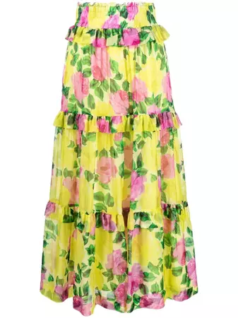 P.A.R.O.S.H. floral-print Tiered Skirt - Farfetch
