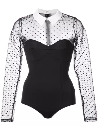 Fleur Du Mal Dotted Tulle collared bodysuit $325 - Buy Online AW17 - Quick Shipping, Price