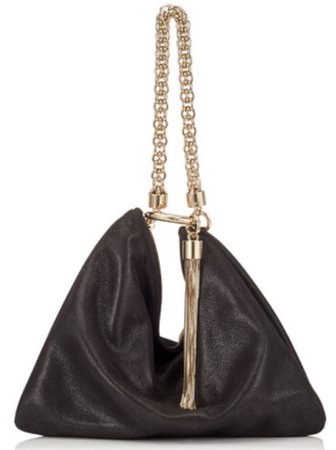 Satin Black Clutch Bag w/ Gold Chain Strap