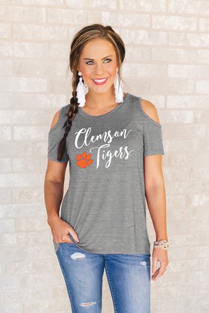 Clemson Tigers "Forever A Fan" Cold Shoulder Top – Gameday Couture