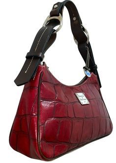 Vintage Dooney & Bourke Purse Crimson Embossed Leather Shoulder Bag Handbag Red