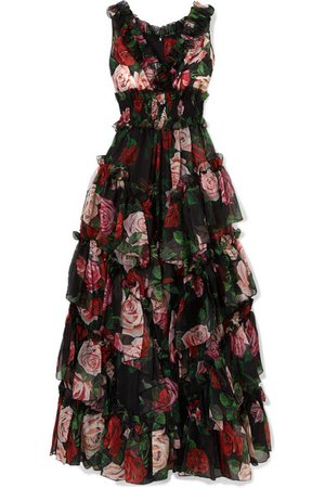 Dolce & Gabbana | Ruffled tiered floral-print silk-chiffon gown | NET-A-PORTER.COM
