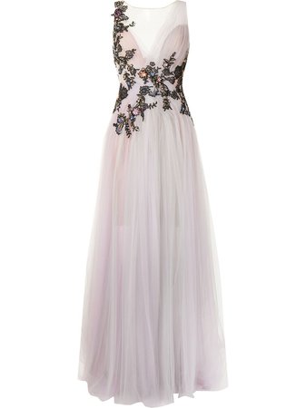 Marchesa floral-applique tulle gown purple M30801 - Farfetch