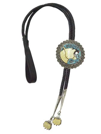 Ray Wyaco Zuni Handmade Turquoise And Shell Mountain Lion Bolo Tie