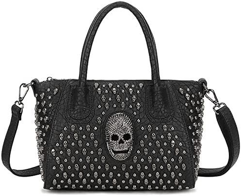 Amazon.com: Downupdown Women Handbags Skull Purse Faux Leather Satchel Bag Top Handle Handbag Punk Ladies Shoulder Bag Medium Tote Bags-Black : Clothing, Shoes & Jewelry