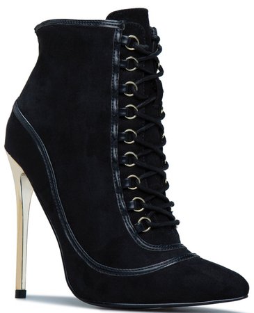 Black Lace Up Heeled Booties