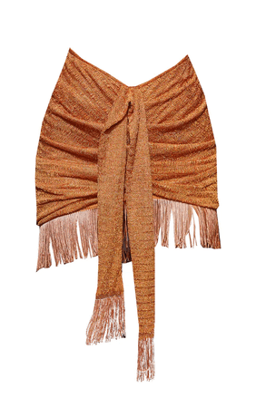 PLT Burnt Orange Textured Ruched Tassel Mini Beach Skirt