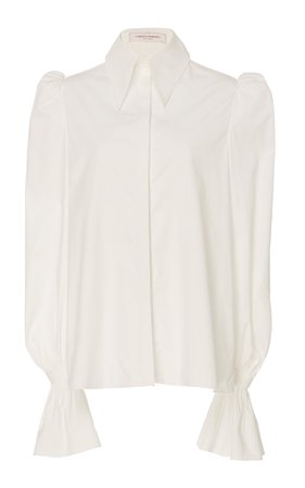 Puff-Sleeve Cotton-Blend Shirt by Carolina Herrera | Moda Operandi