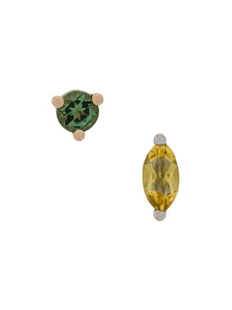 Delfina Delettrez 18kt gold Dots Solitaire yellow beryllium and green tourmaline earrings - FARFETCH