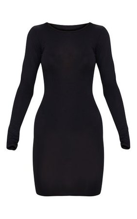Basic Black Jersey Long Sleeve Bodycon Dress | PrettyLittleThing
