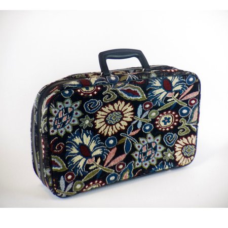 Vintage floral carpetbag suitcase. Black handle and accents, - Depop