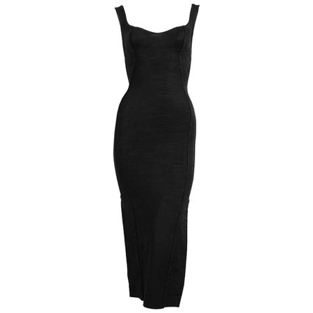1991 Azzedine Alaia long black runway dress with bustier seams For Sale at 1stDibs