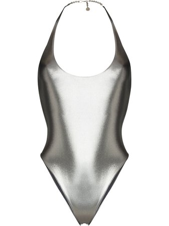 The Attico Metallic Halterneck Swimsuit - Farfetch
