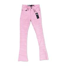 pink stacked jeans