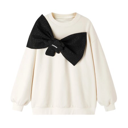 white sweater with black bow