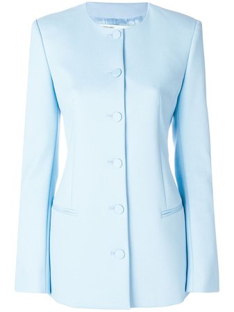 Blue Off-White Fitted Collarless Jacket For Women | Farfetch.com